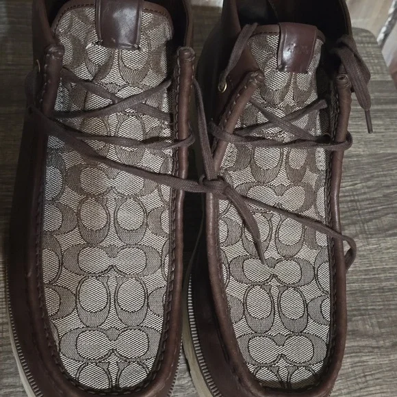 Men Coach  Signature Jacquard Brown and Cream Patterned Boots #3 - Picture 2 of 5